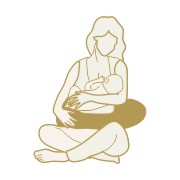 Grafički prikaz mame koja doji bebu i koristi jastuk za dojenje.